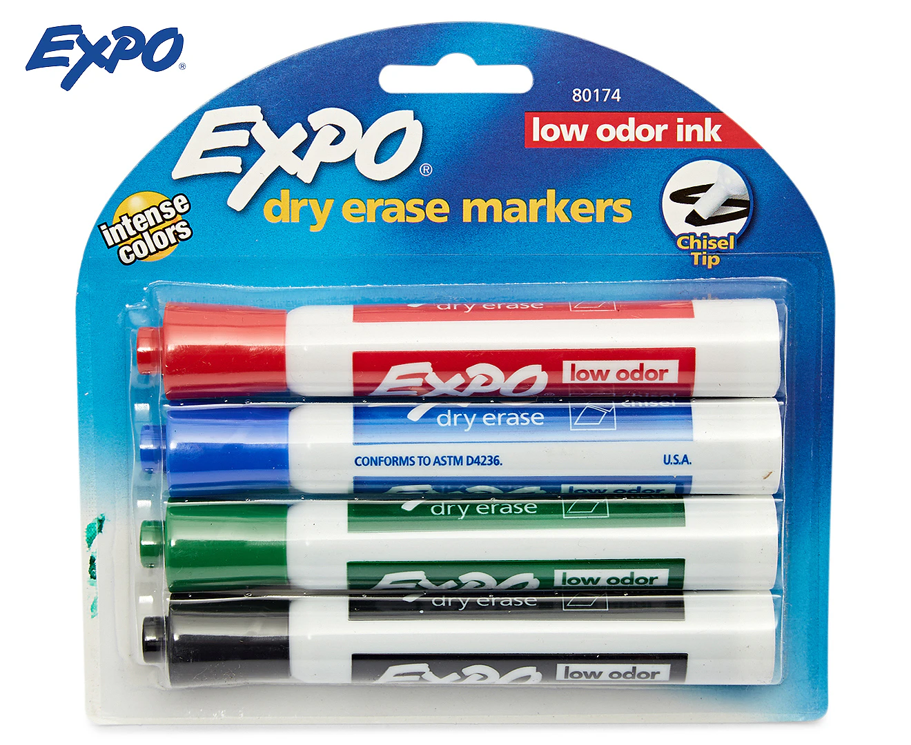 EXPO White Board Marker Chisel Tip Assorted Colors in Box of 4