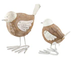 Set of 2 Willow & Silk Mother & Baby Bird Ornaments - Natural/White