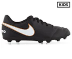 Nike Kids' Jr Tiempo Rio III FG Shoe - Black/White/Metallic Gold