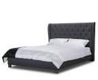 Rhea Contemporary Fabric Queen Size Bed Frame with Large Winged Bed Head Dark Grey