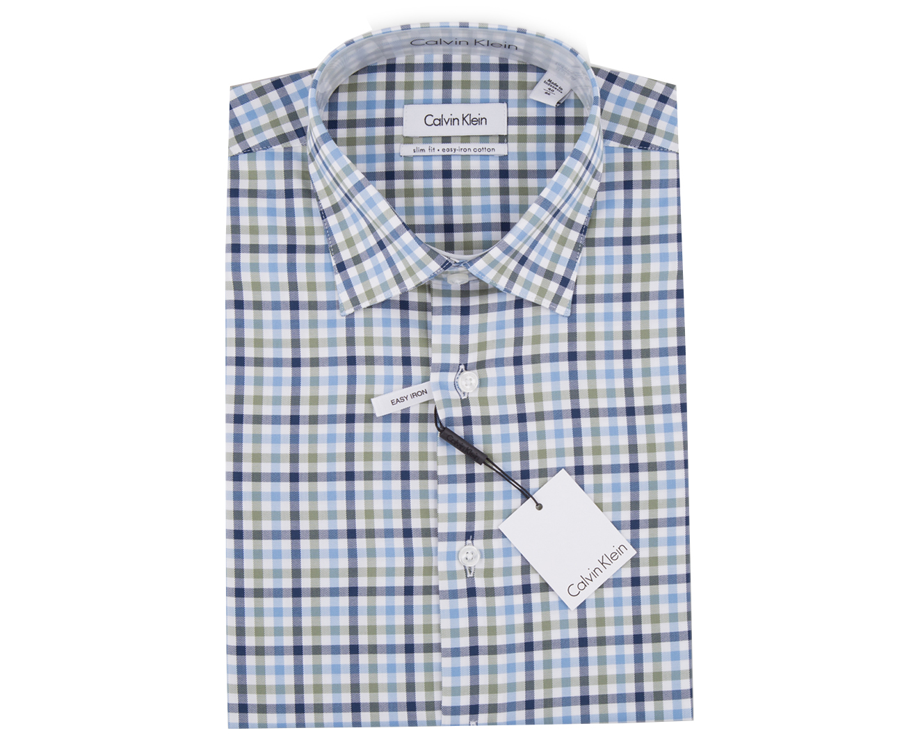 Calvin Klein Men's Long Sleeve Slim Fit Check Shirt - Sage | Catch.co.nz