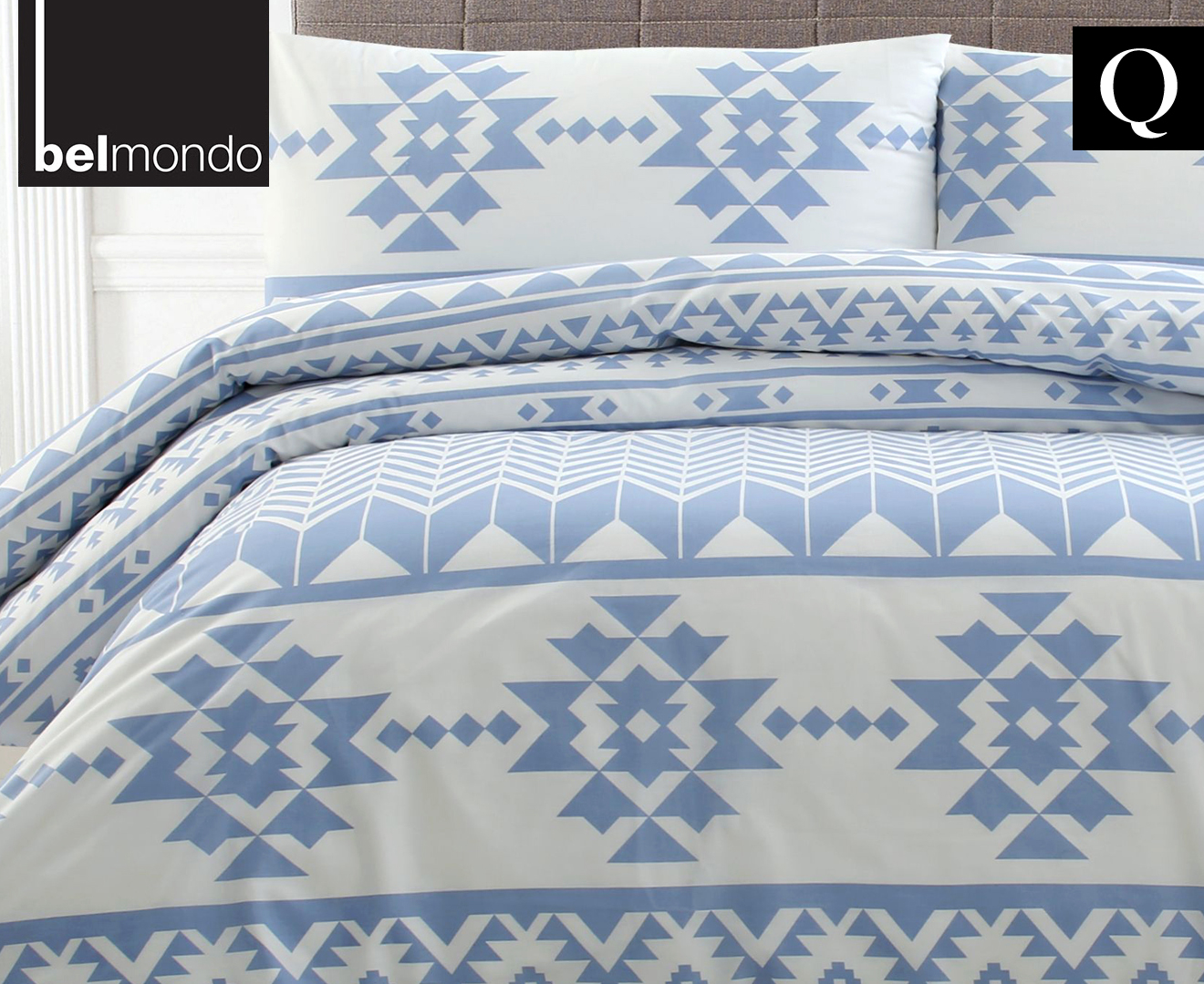 Belmondo Home Kura Queen Bed Quilt Cover Set - Blue/White