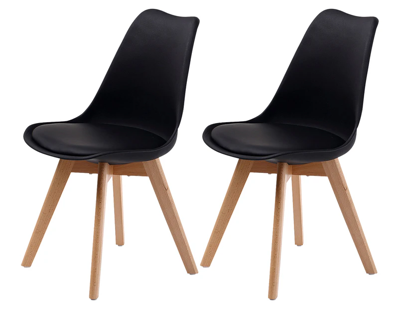 Set of 2 Replica Eames PU Padded Dining Chairs - Black