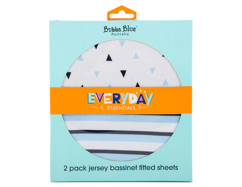 Bubba Blue Everyday Essentials Jersey Bassinet Fitted Sheet 2-Pack - White/Blue