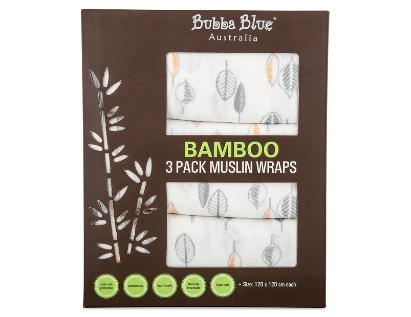 Bubba Blue Bamboo Leaf Muslin Swaddling Wrap 3-Pack - White