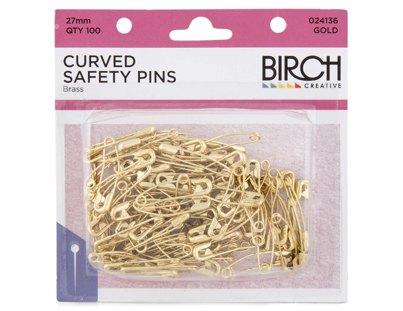 Birch 27mm Brass Curved Safety Pins 100-Pack