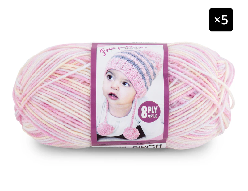 5 x Birch Acrylic Knitting Yarn - Assorted Pinks