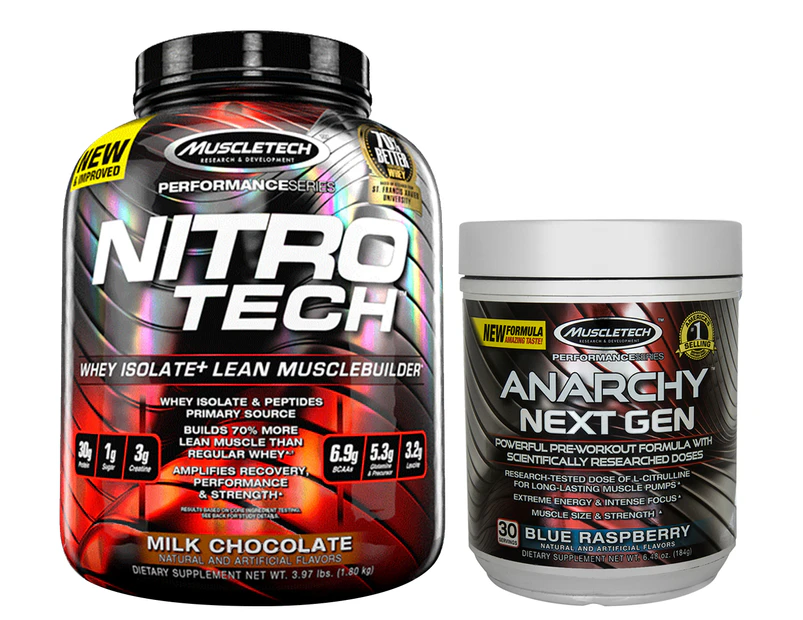 MuscleTech NitroTech Protein Powder Chocolate 1.8kg + Bonus Anarchy Pre Workout