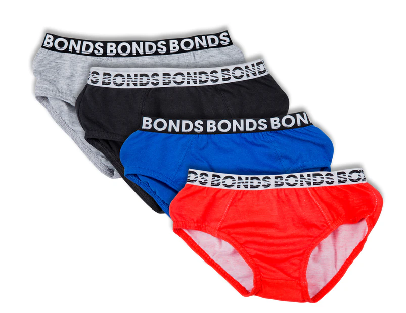 Bonds Boys' Fun Brief 4-Pack - Black/Grey/Orange/Blue