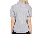 NNT Women's Short Sleeve Shirt w/ Cuff - Black/White Stripe