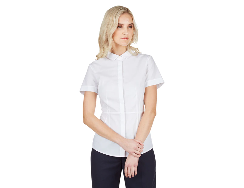 NNT Women's Short Sleeve Waist Detail Shirt - White