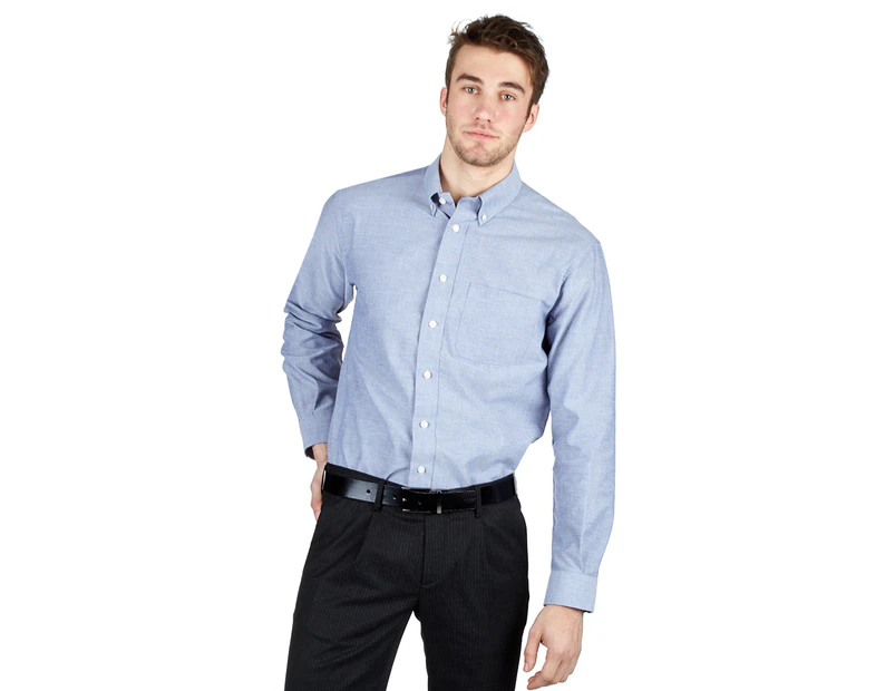 NNT Men's Long Sleeve Button Down Under Collar Shirt - Navy/White