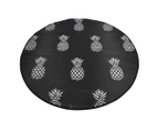 Outdoor Woven Plastic Mat Round  Black Pineapples