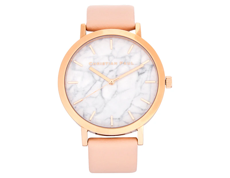 Christian Paul Women's 43mm Marble Bondi Leather Watch - Rose Gold/Peach