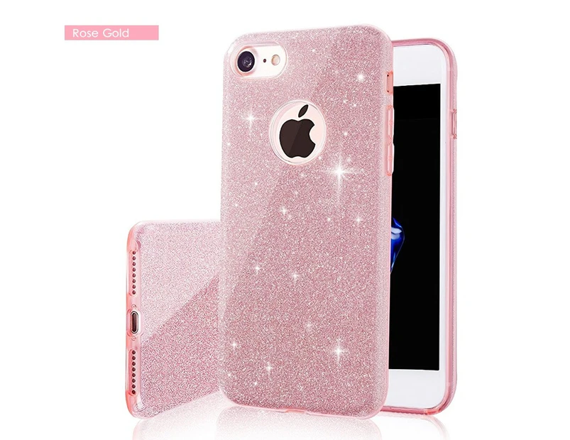 Rose Gold Extremely Sparkly Hybrid Shock Proof Bling Glitter Rubber Case For Apple iPhone 7 Plus