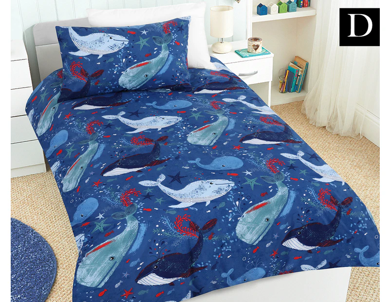 Happy Kids Whale Of A Time Glow In The Dark Double Bed Quilt Cover Set - Multi