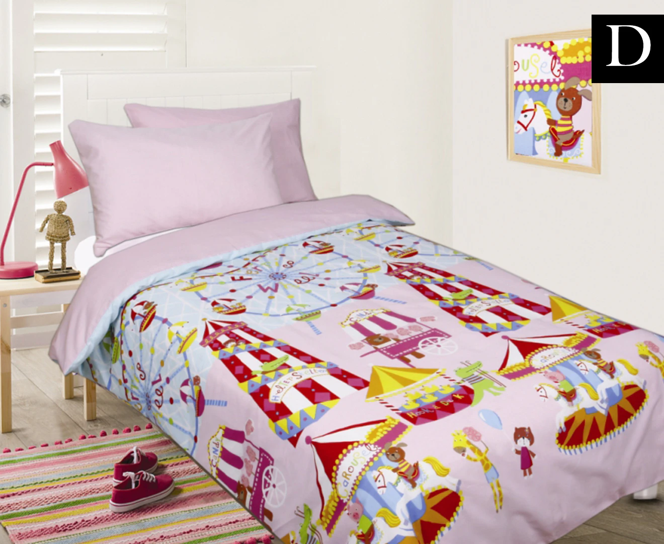 Happy Kids Fun At Fair Glow In The Dark Double Bed Quilt Cover Set - Pink/Multi