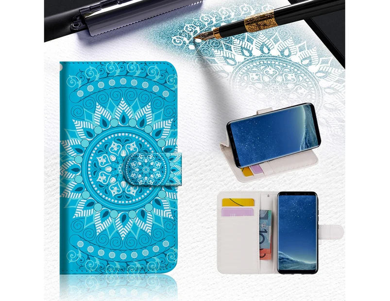 Blue AZTEC TRIBAL Wallet Case Cover For Samsung Galaxy S8 Plus