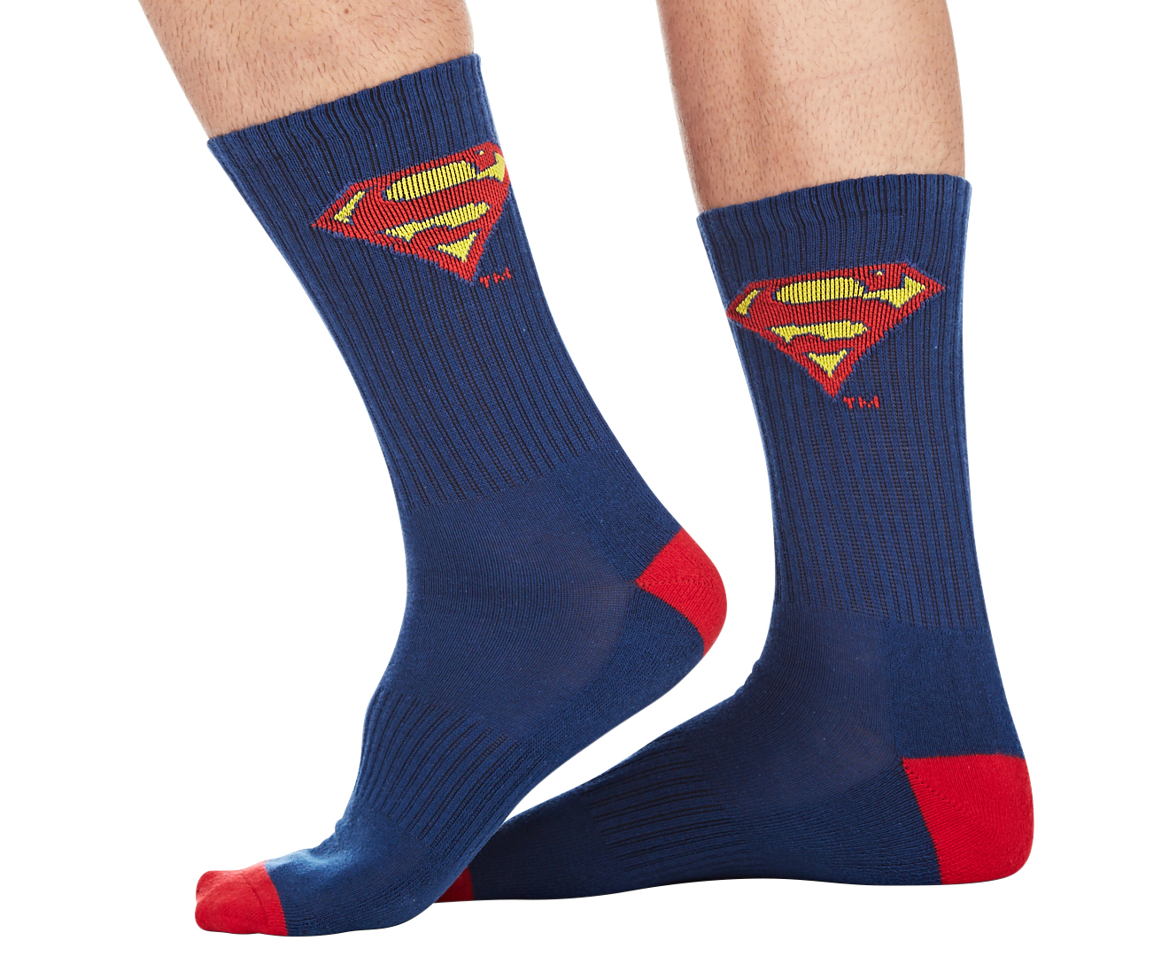 Dc Comics Men's Size 7-11 Superman Crew Socks 2-pack - Black Blue 