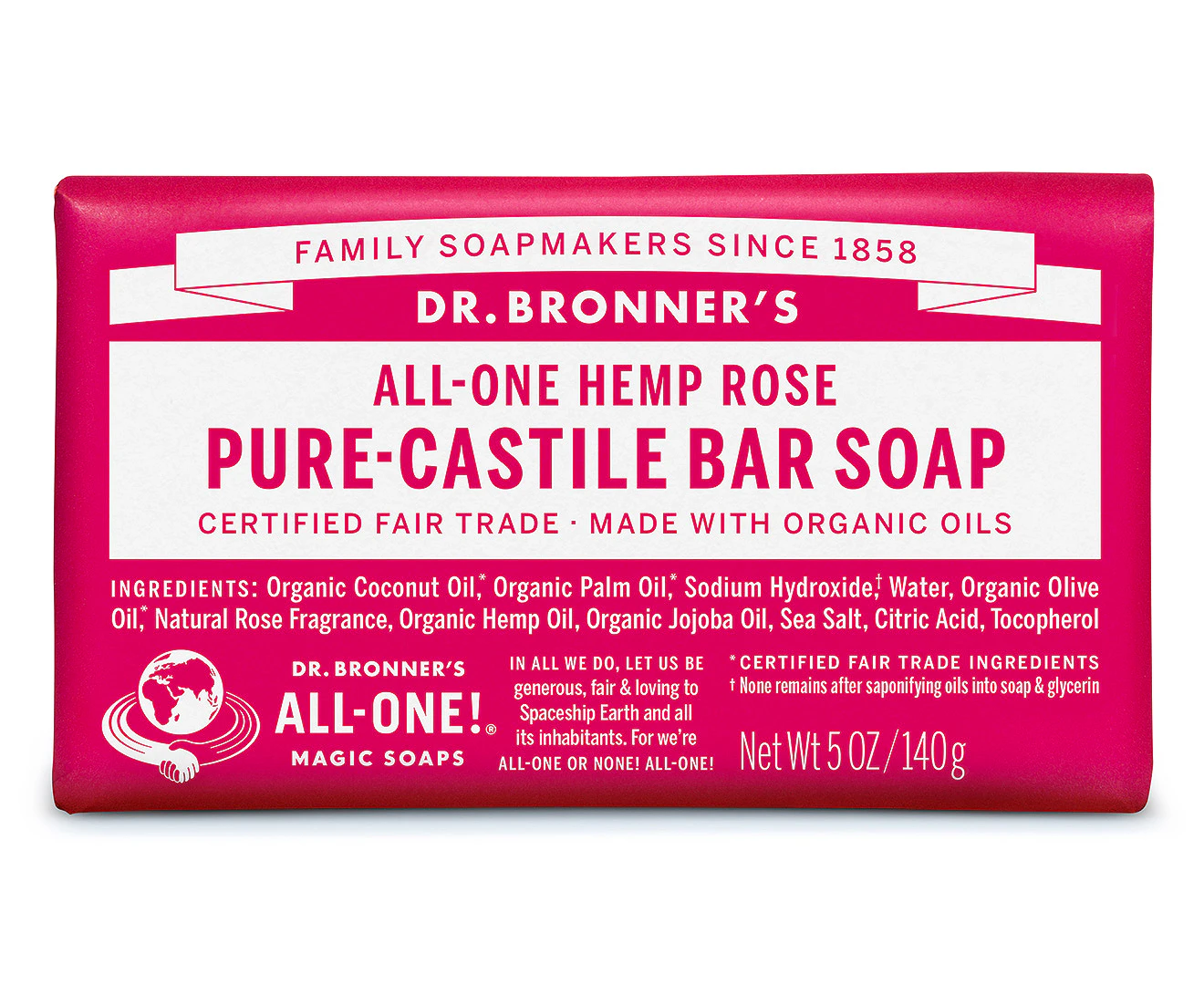 Dr. Bronner's Pure-Castile Soap Bar Rose 140g