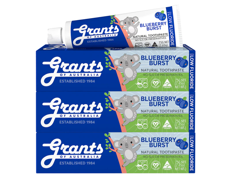 3 x Grants Kids Natural Toothpaste Blueberry Burst 75g