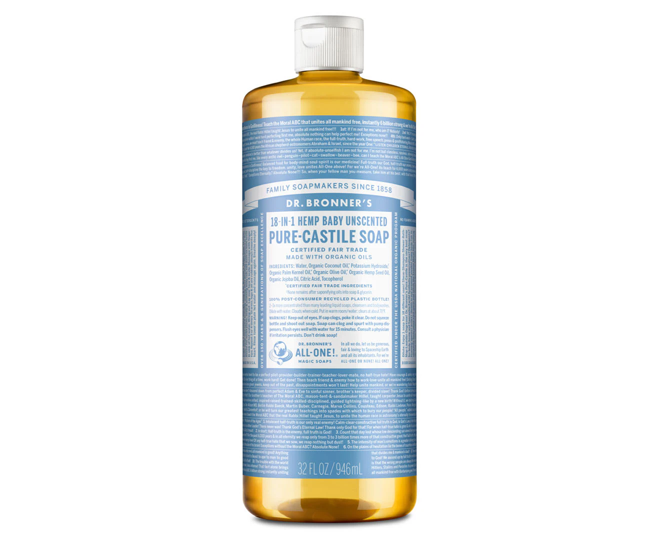 Dr. Bronner's Baby Pure-Castile Liquid Soap Unscented 946mL