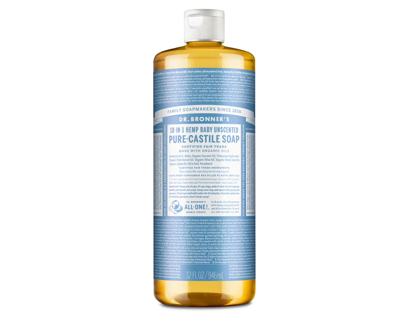 Dr. Bronner's Baby Pure-Castile Liquid Soap Unscented 946mL