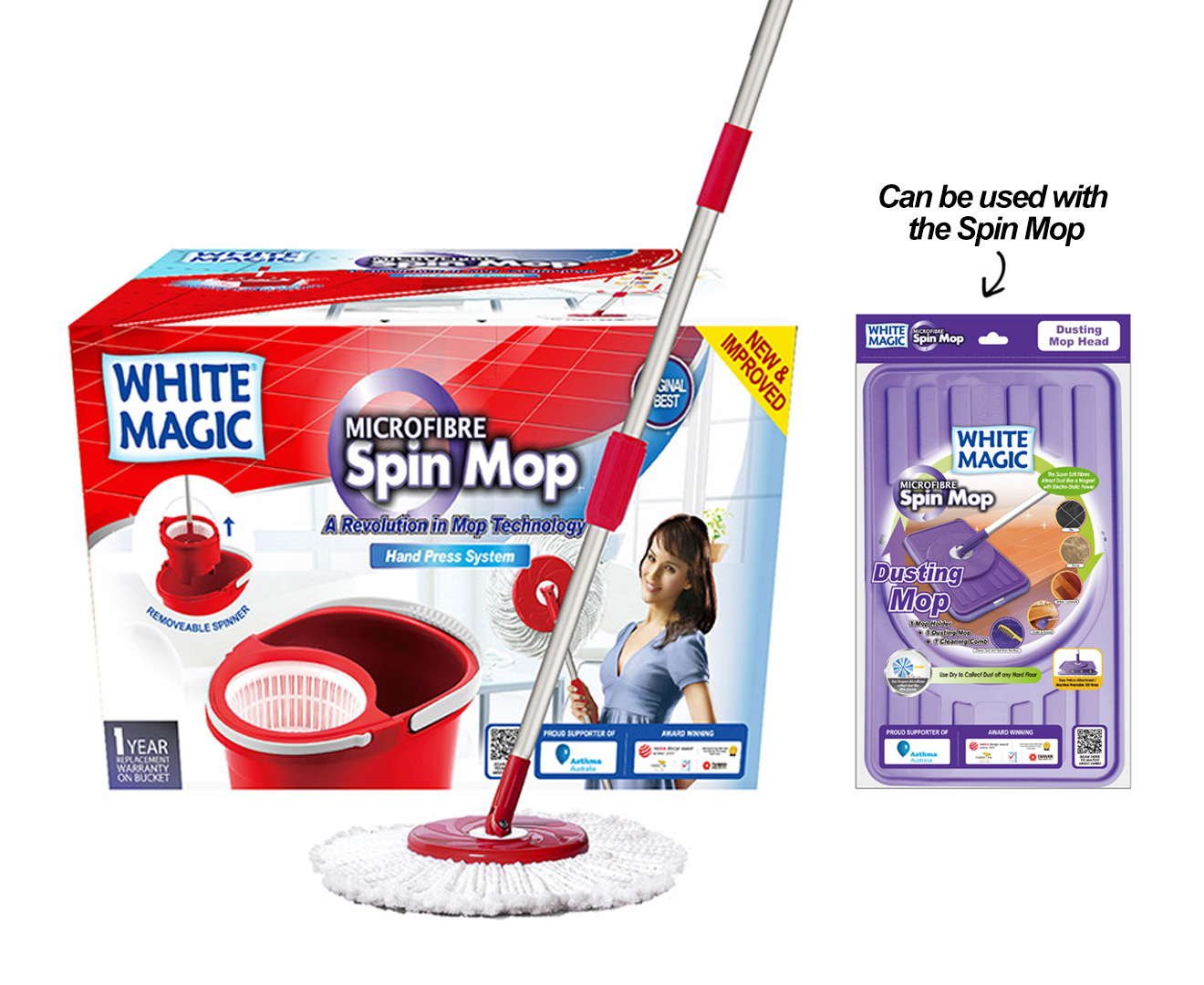 White Magic Spin Mop & Dusting Mop Head - Red/Purple