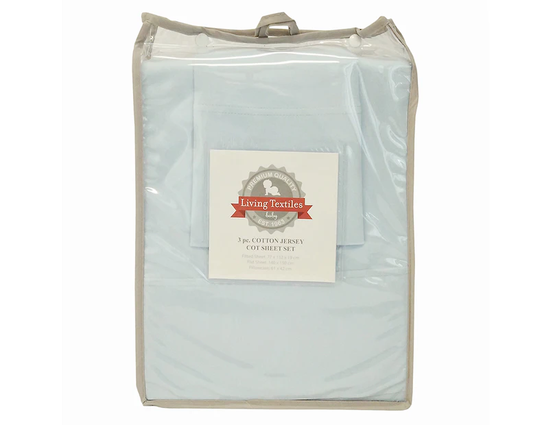 Living Textiles 3-Piece Jersey Cotton Cot Sheet Set - Blue