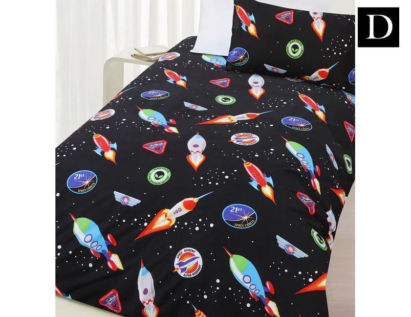 Happy Kids Space Cadets Glow In The Dark Double Bed Quilt Cover Set - Multi