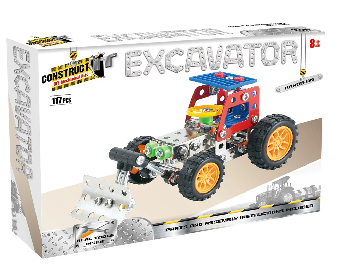 117pc Construct IT DIY Excavator Toy w/ Tools STEM Build Assembly Kit Kids 8+