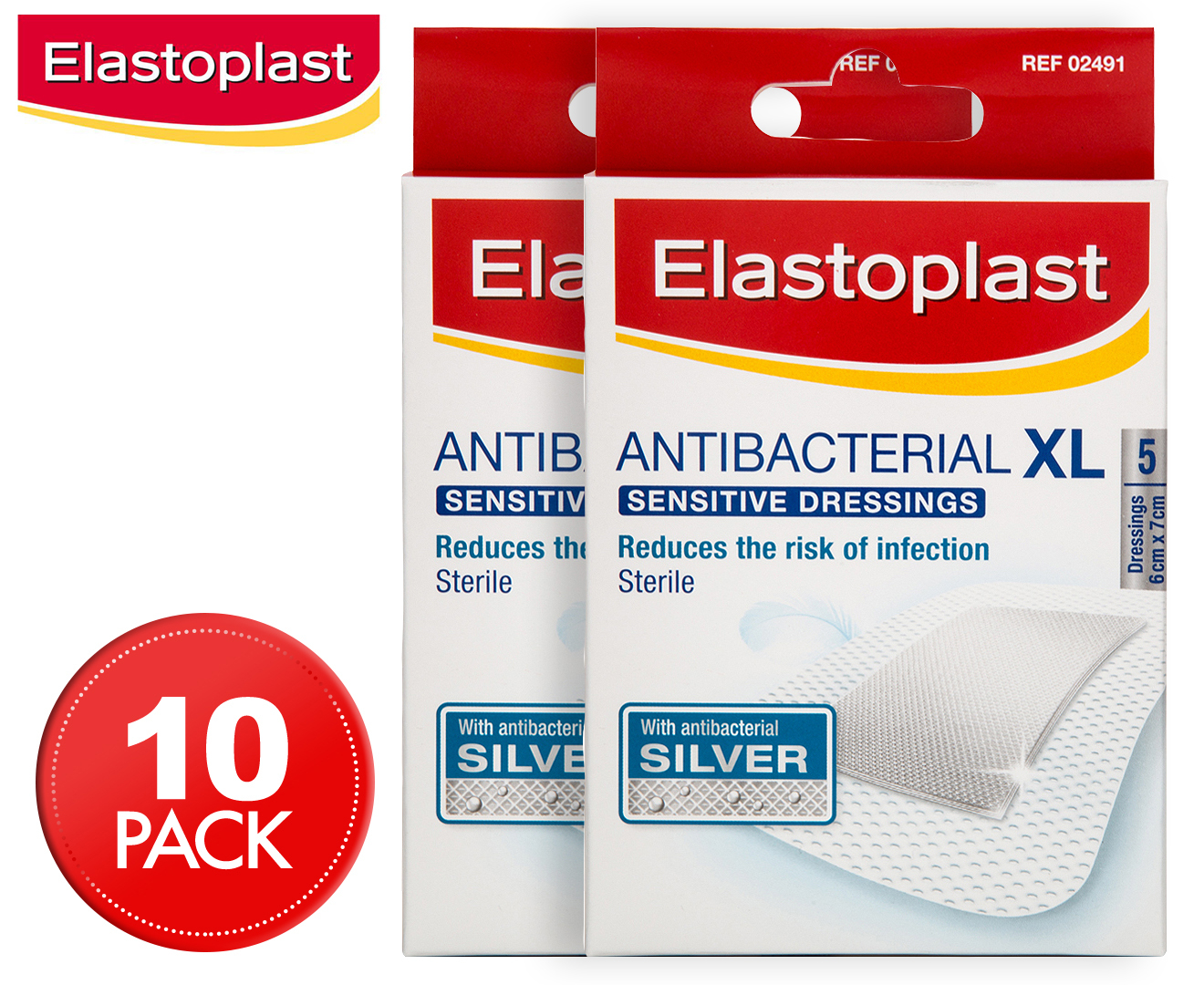 2 x Elastoplast Antibacterial XL Sensitive Dressings 5pk GroceryRun