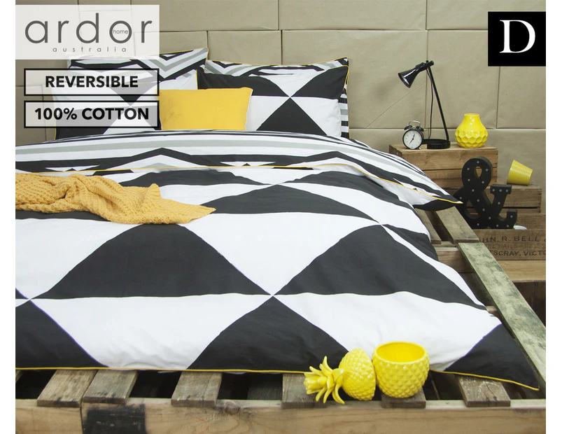 Ardor Tyrell Reversible Double Bed Quilt Cover Set - Black/White