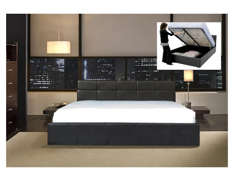 Istyle Chanelle Double Gas Lift Ottoman Storage Bed Frame Pu Leather Black