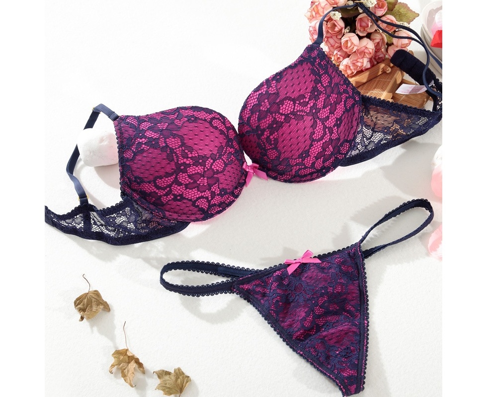 Purple, FloralÂ Lace Bra & Matching G-String Set | Catch.com.au