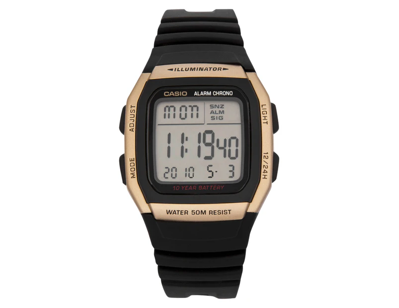 Casio Men's 35mm W96H-9A Resin Watch - Black/Gold