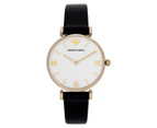 Emporio Armani Women's 32mm AR1910 Leather Watch - Black/Mother Of Pearl/Gold