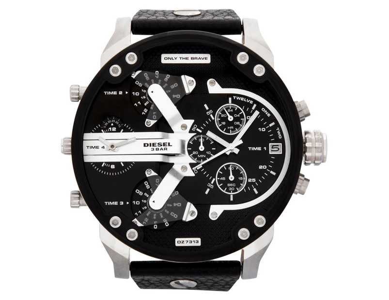 Diesel Men's 57mm Leather DZ7313 Watch - Black/Black