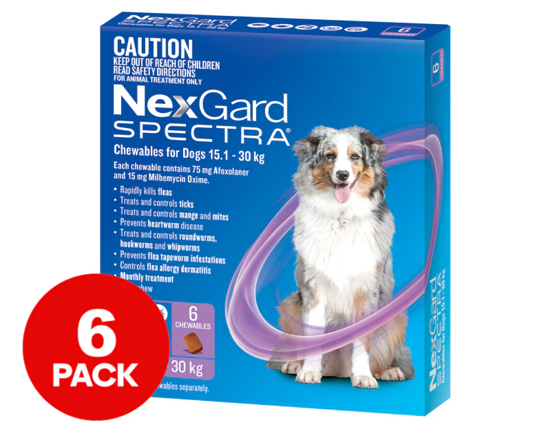 NexGard Spectra Flea, Tick & Worm Chews For Dogs 15.1-30kg 6pk