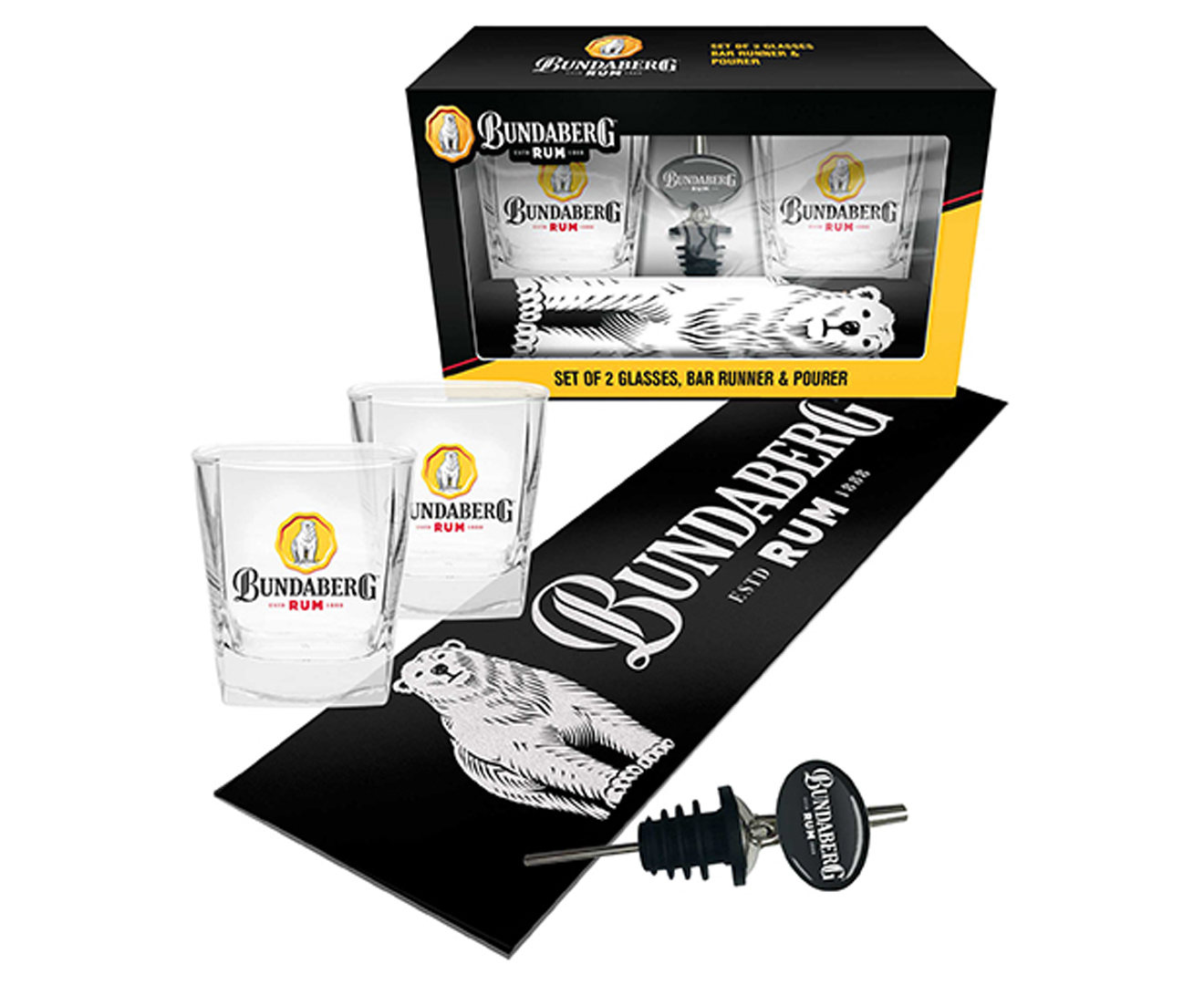 Bundaberg Rum Spirit Glass, Pourer & Bar Mat Gift Set | Catch.com.au