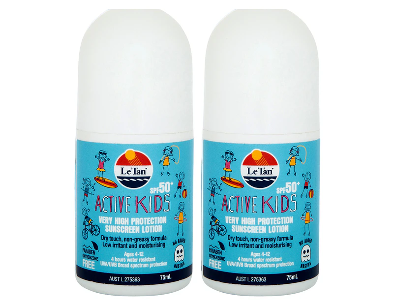 2 x Le Tan Active Kids Roll-On Sunscreen 75mL - SPF50+