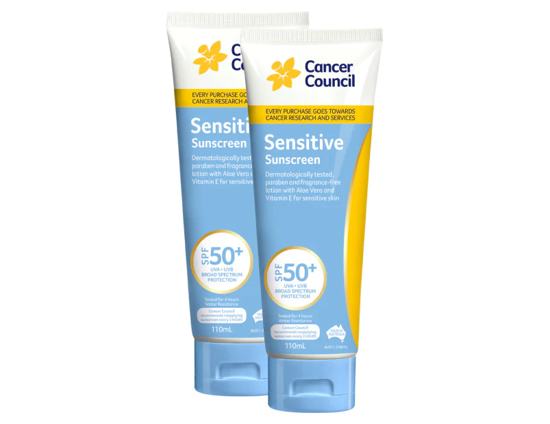 2 x Cancer Council Sensitive SPF 50+ Sunscreen 110mL