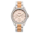 Fossil Women's 38mm Riley Chronograph Watch + Card Wallet - Champagne/Silver/Gold