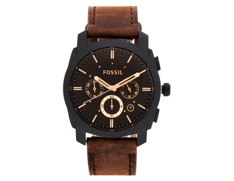Fossil Men's 42mm Machine Chronograph Leather Watch + Bracelet - Dark Brown/Brown