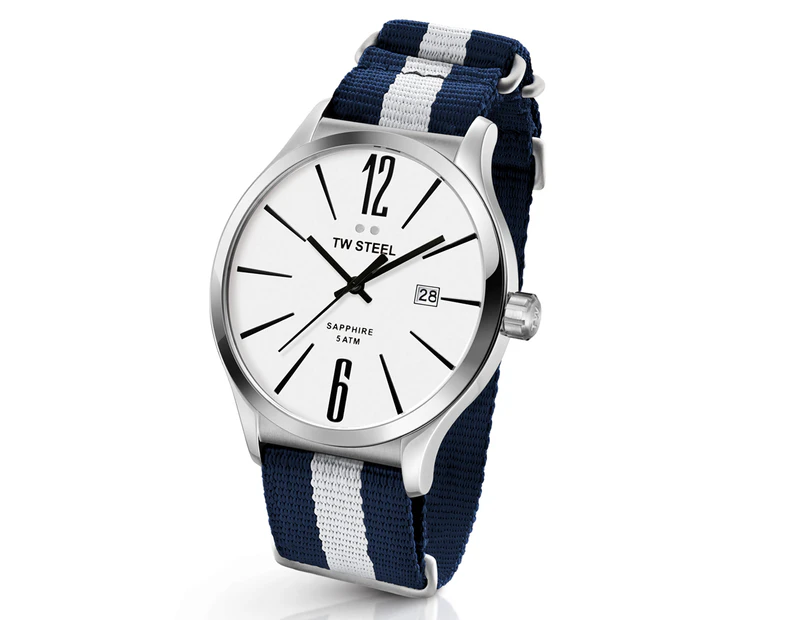 TW Steel 45mm Slim Line NATO TW1323 Watch - White/Blue