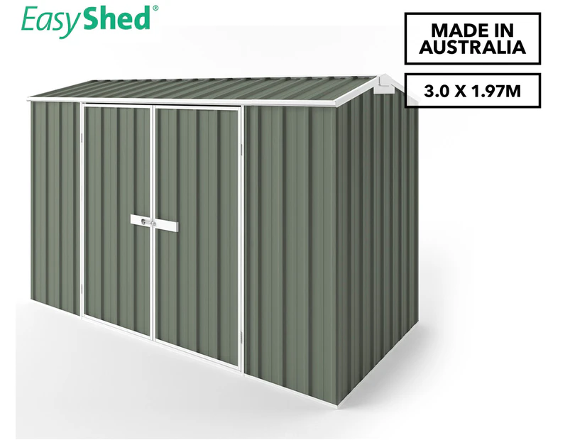 EasyShed 3.0x1.97m Double Door Gable Roof Garden Shed - Mist Green
