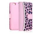 Baby Pink Diamond Leopard Tpu Wallet Card Flip Case Cover For Apple Iphone 8