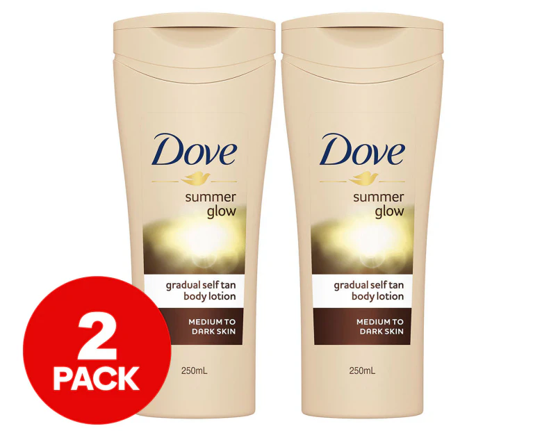 2 x Dove Summer Glow Gradual Self Tan Body Lotion 250mL - Medium To Dark Skin