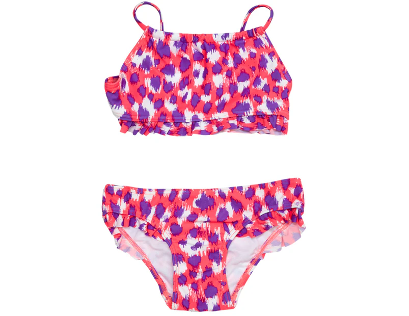 Cupid Girl Junior Animal Instincts Frill Bikini Set - Fluorescent Coral