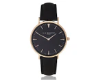 Elie Beaumont 33mm Oxford Small Leather Watch - Black/Rose Gold